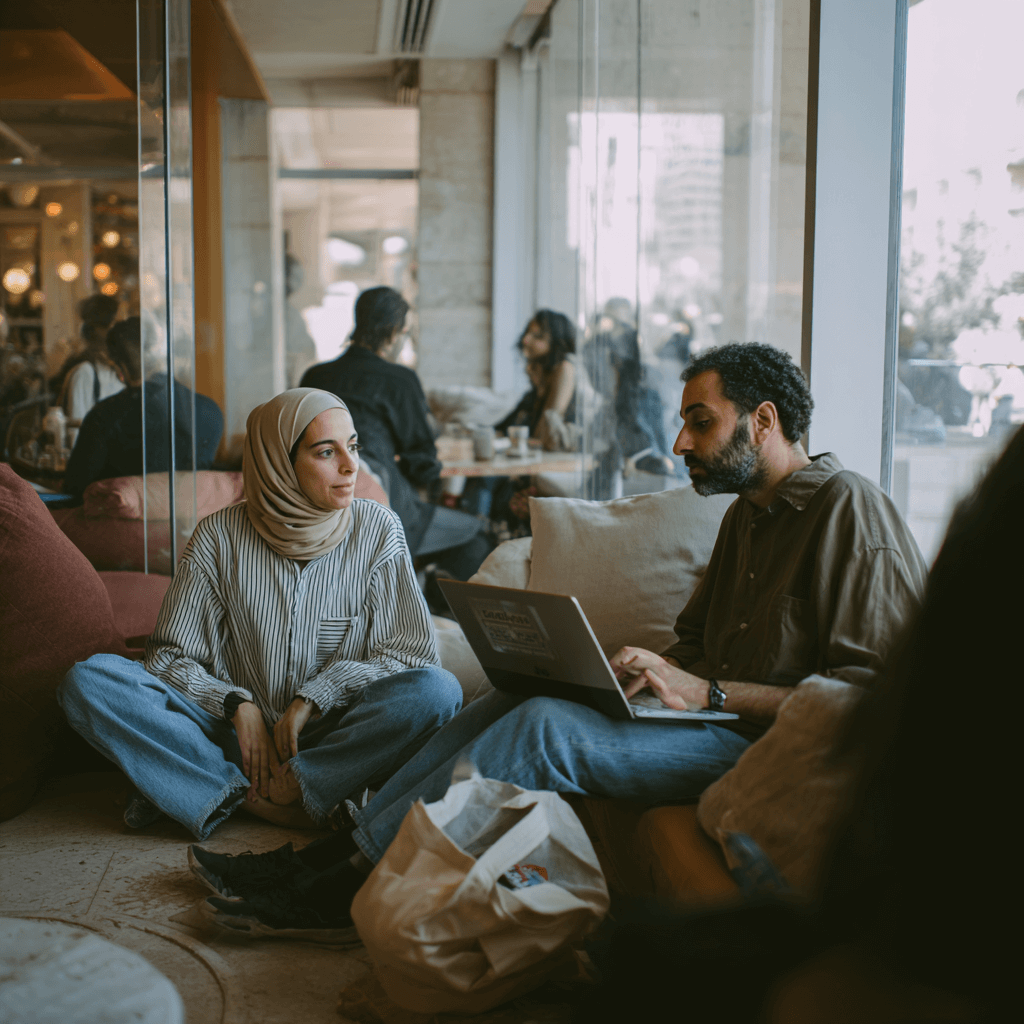 Casual coworking lounge area